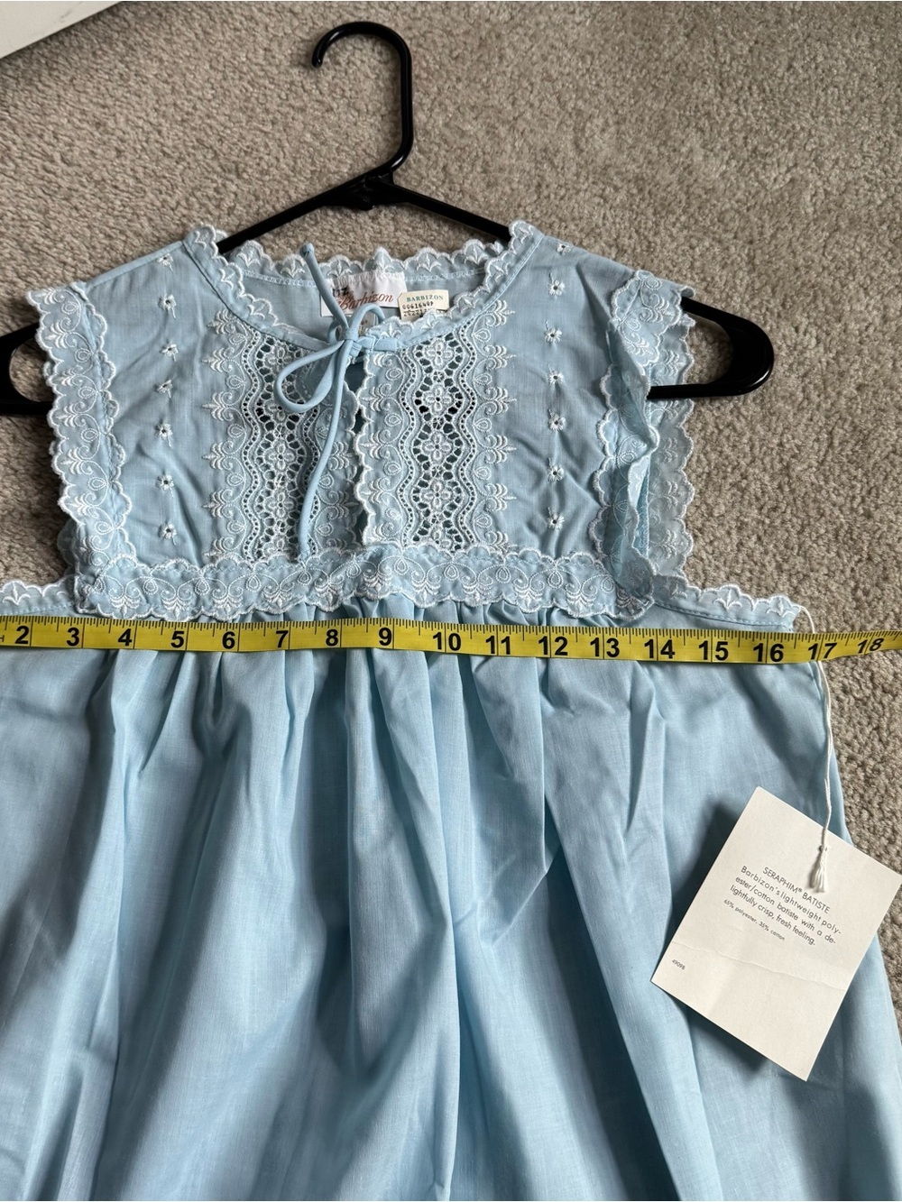 NWT Vintage Barbizon Nightgown Blue Lace Eyelet Bodice Cottagecore Prairie 80s - Picture 9 of 10